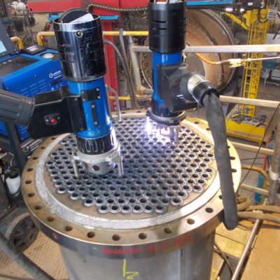Vertical tube to tubesheet weld by automatic orbital GTAW